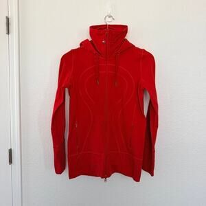 Lululemon Stride Jacket Brushed Currant Red Women 10 Full Zip Pockets Loose Fit